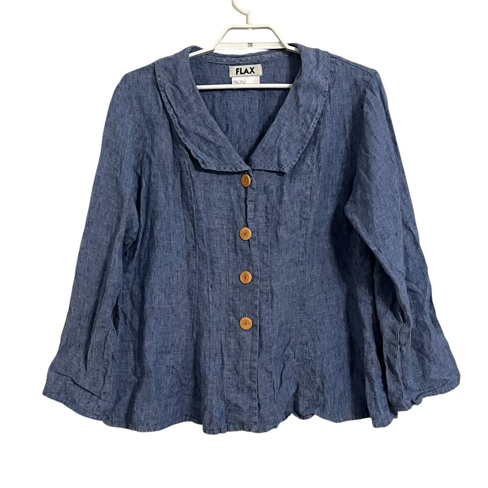 Flax Collared Button Down Lightweight Blouse - image 1